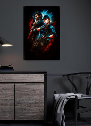 Bioterror Partners acrylic wall art showing Chris and Claire Redfield back to back