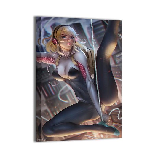 City Sky Gwen Wall Art Canvas Print – Spider-Gwen by Nopeys