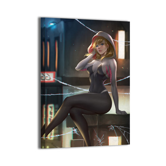 City Sky Gwen Wall Art Canvas Print – Spider-Gwen by Nopeys
