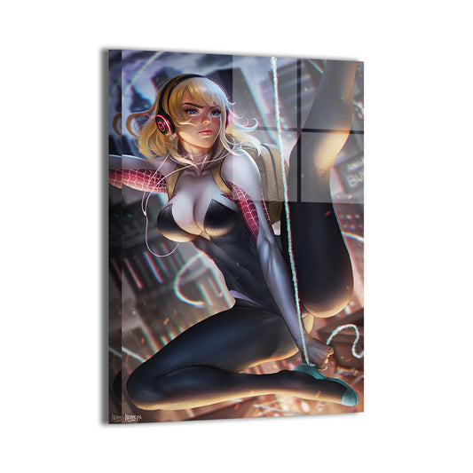 City Sky Gwen Wall Art Metal Print – Spider-Gwen by Nopeys