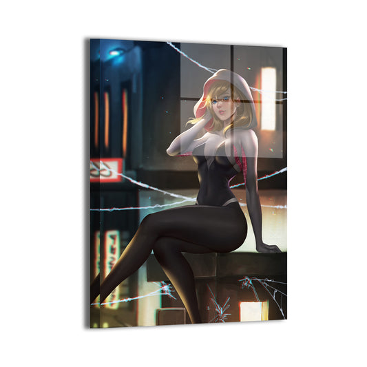 City Sky Gwen Wall Art Metal Print – Spider-Gwen by Nopeys