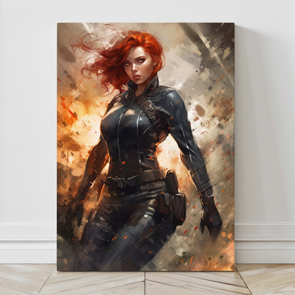 Close-up view of Black Widow Watercolors Wall Art showcasing vibrant watercolor details and dynamic design