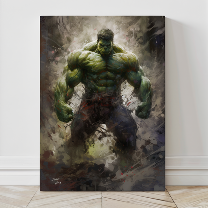 Close-up view of Hulk Watercolors Wall Art showcasing vibrant watercolor details and dynamic design