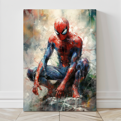 Close-up view of Spider-Man Watercolor Wall Art showcasing vibrant watercolor details and bold colors