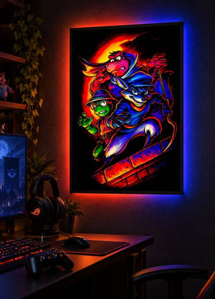 Cooper Gang Caper Sly Cooper crew LED lightbox wall art glowing in a dark gaming room