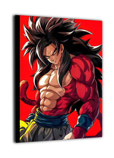Powerful anime fighter depicted in a primal transformed state with intense expression and defined physique, high-detail canvas wall art