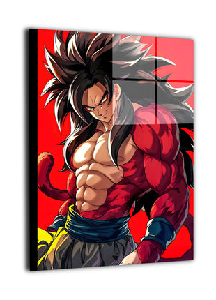 Ultra-sharp metal wall art showing a battle-ready anime character with long flowing hair and powerful red-toned transformation