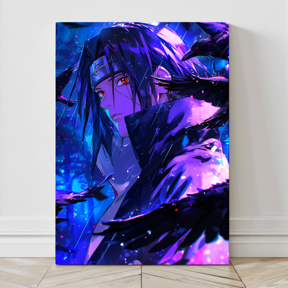 24x36 canvas of Itachi Uchiha in dark forest with crows and storm – Snapping Turtle Gallery