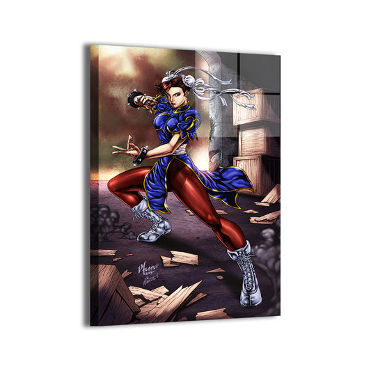 Crimson Lightning Wall Art Metal Print – Chun-Li (Street Fighter) by Vhon Remot & Martin Mariano Hernandez Tena