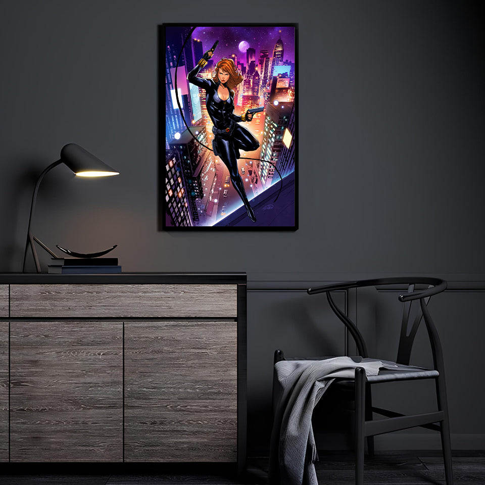 Crimson Shadow Operative Black Widow Poster Print – Marvel Superhero Wall Art by Kevin De Castro
