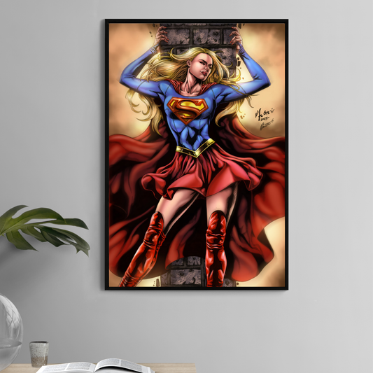 Supergirl flying with wall overhead – poster print

