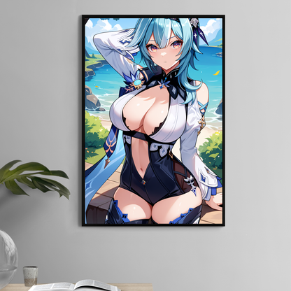 11x17 anime print of Eula from Genshin Impact in beach setting  
