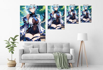Size chart canvas print of Eula anime character in peaceful moment  
