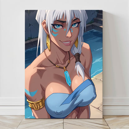 Canvas — close portrait of an ocean-kingdom princess with white hair and aqua markings; art by Glavakolhoza.