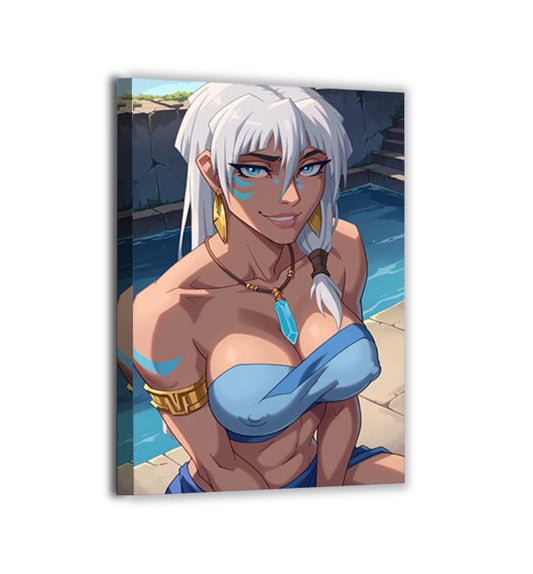 Canvas — close portrait of an ocean-kingdom princess with white hair and aqua markings; art by Glavakolhoza.
