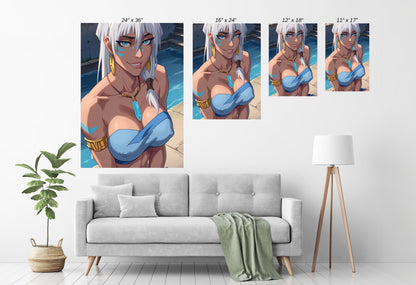 Room mockup — Crystal Depths Princess framed on wall; ocean-adventure décor centerpiece.