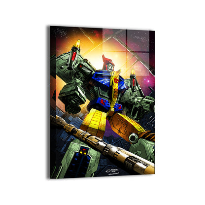 Swoop Dinobot in cosmic battle – 24x36 metal comic-style wall art