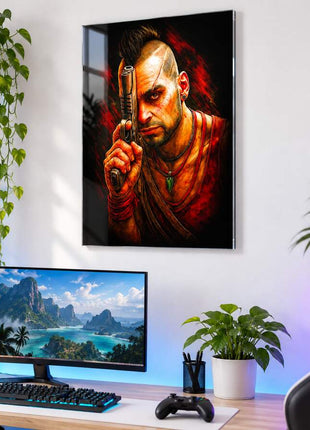 Definition of Insanity Vaas Montenegro acrylic wall art in a bright gaming office