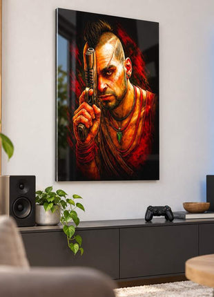 Definition of Insanity Vaas Montenegro acrylic wall art in a modern media lounge