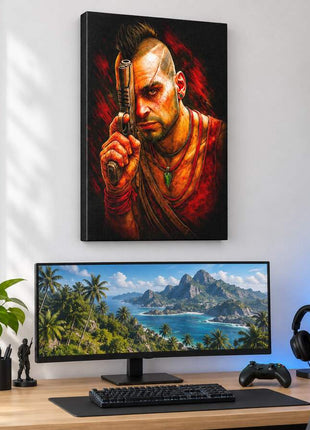 Definition of Insanity Vaas Montenegro canvas wall art in a bright gaming room