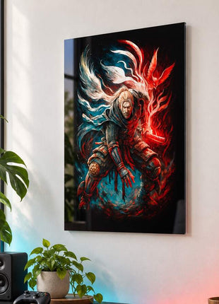 Demon Hunter Awakening Dante's Inferno acrylic wall art in a modern media lounge