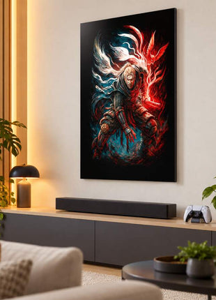 Demon Hunter Awakening Dante's Inferno metal wall art in a bright media room