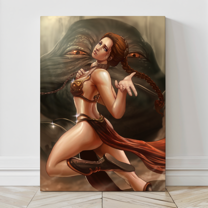 Oversized 24x36 canvas featuring iconic rebel Leia in throne setting
