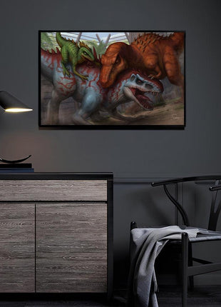 Jurassic Park Dinosaur Battle Wall Art | Acrylic, Metal & Canvas Print - Snapping Turtle Gallery