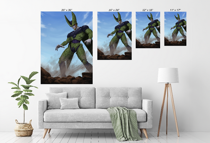 Perfect Cell anime canvas with sky background – Size chart DBZ display