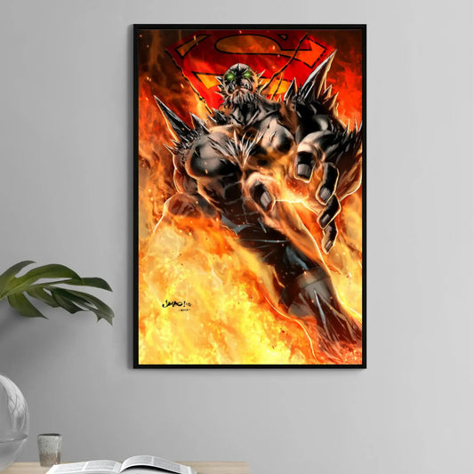 11x17 poster print of Doomsday in flames with Superman logo and sharp spikes