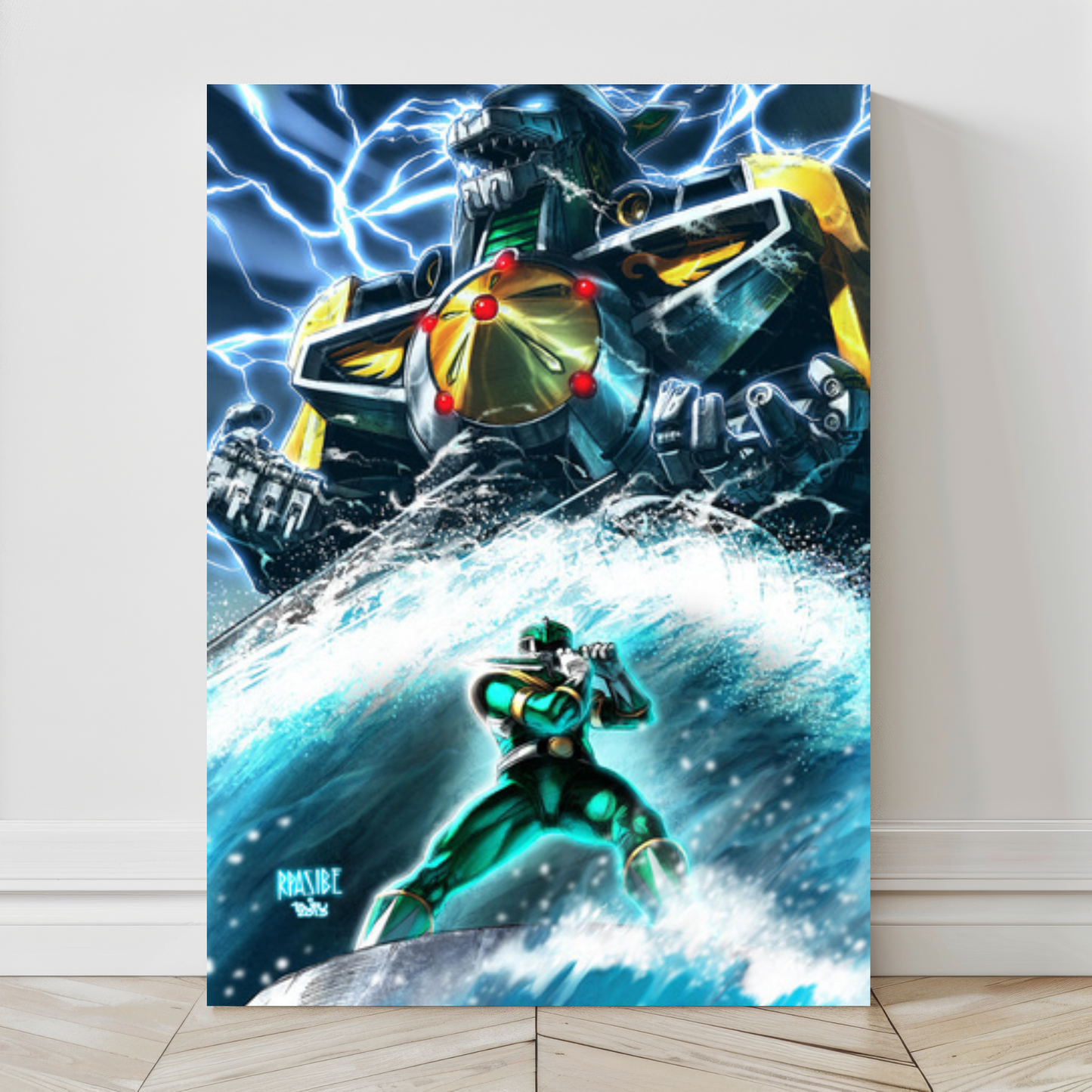  24x36 canvas print of Dragonzord rising with Green Ranger by Ryan Pasibe