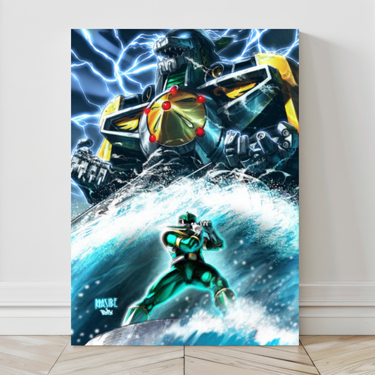  24x36 canvas print of Dragonzord rising with Green Ranger by Ryan Pasibe