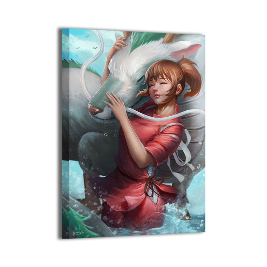 Dragon’s Embrace Wall Art Canvas Print – Spirited Away Chihiro & Haku by Nopeys