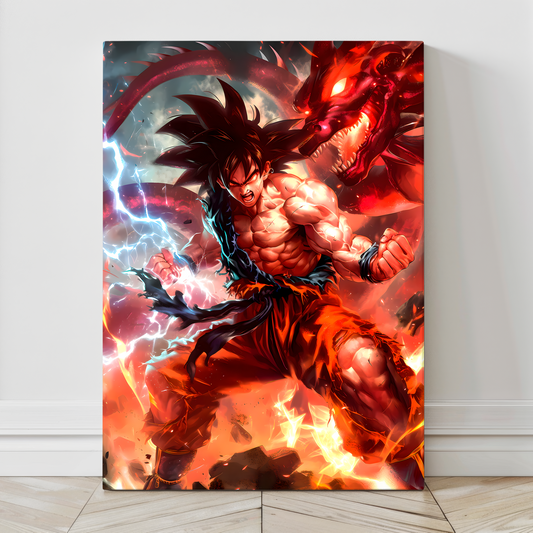 Goku 24x36 canvas print with fiery energy and dragon spirit – Snapping Turtle Gallery
