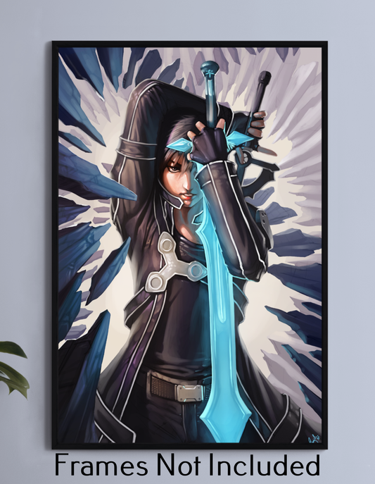 11x17 Sword Art Online Print Featuring Kirito Dual-Wield Pose – Art by Ceasar