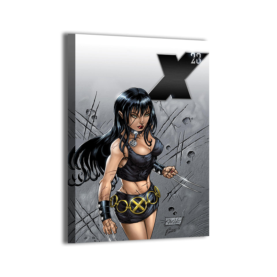 Dual Fury wall art canvas showcasing a powerful female fighter stance with intense attitude, textured background, and dramatic contrast, printed on stretched canvas and ready to hang from Snapping Turtle Gallery