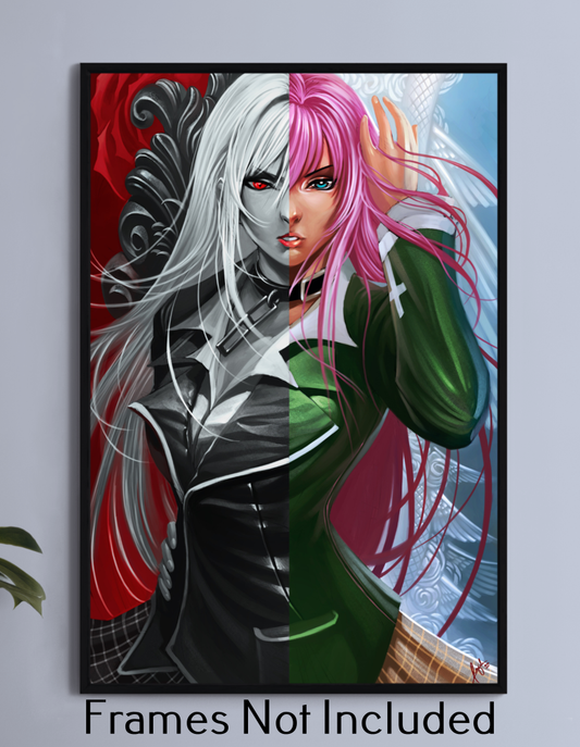 11x17 Rosario + Vampire Moka wall art – split form anime print