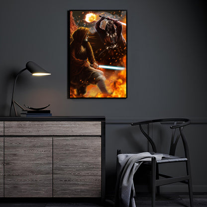 Duel of Fates Inferno Wall Art Room Mockup – Obi-Wan vs Darth Vader by Ray Dash