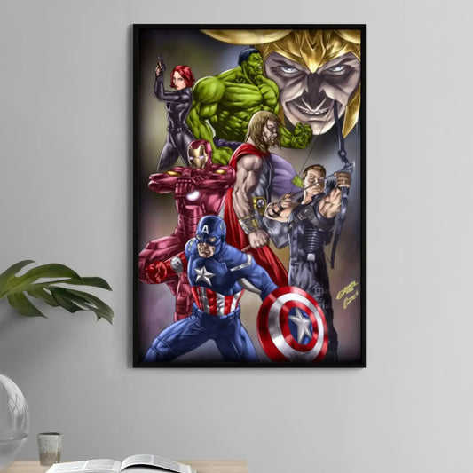 11x17 poster of the Avengers with comic-style illustration of Loki and core members

