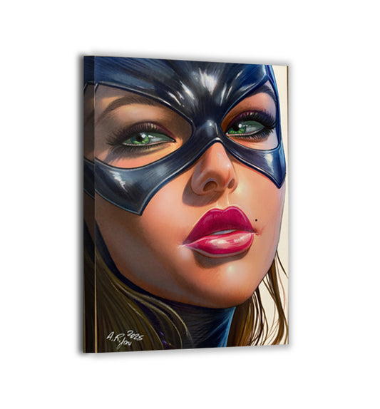Emerald Vigil Canvas — Batgirl portrait; gallery-wrapped, ready to hang.