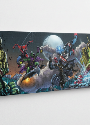 Marvel heroes vs villains panoramic Acrylic wall art mockup