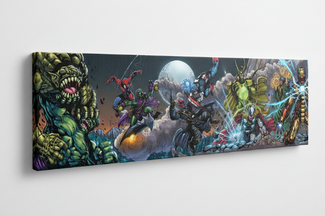 Marvel heroes vs villains panoramic Acrylic wall art mockup