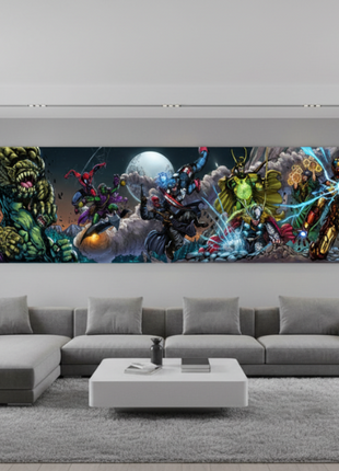 Marvel heroes vs villains panoramic Canvas and Metal print mockup