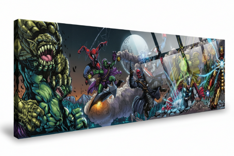 Eternal Rivalry Marvel heroes vs villains panoramic wall art