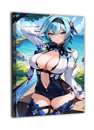 11x17 anime Acrylic print of Eula from Genshin Impact in beach setting  

