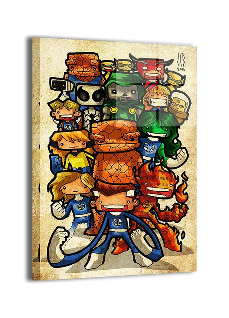 Family of Four in Miniature Original artwork featuring Fantastic Four and Doctor Doom, Marvel wall art.