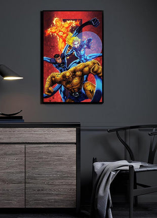 Fantastic Unity Canvas and Metal print room mockup featuring Fantastic Four, Marvel wall art.