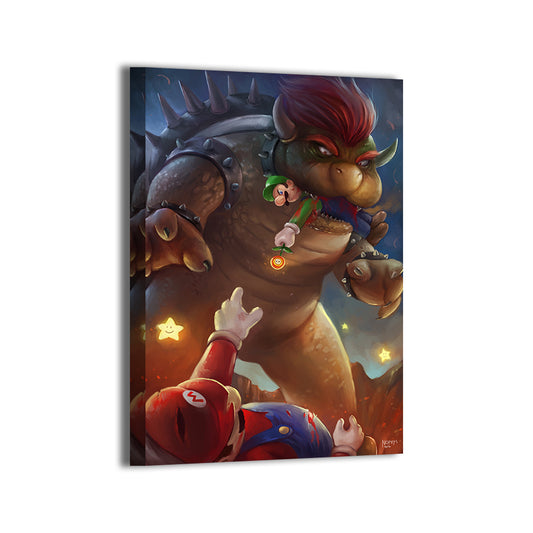 Dark twist on Mario and Bowser battle – 24x36 large canvas print

12x18 Metal Print