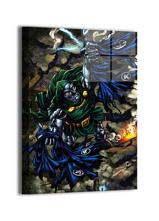 First Family vs Tyrant Original artwork featuring Fantastic Four battling Doctor Doom, Marvel wall art.