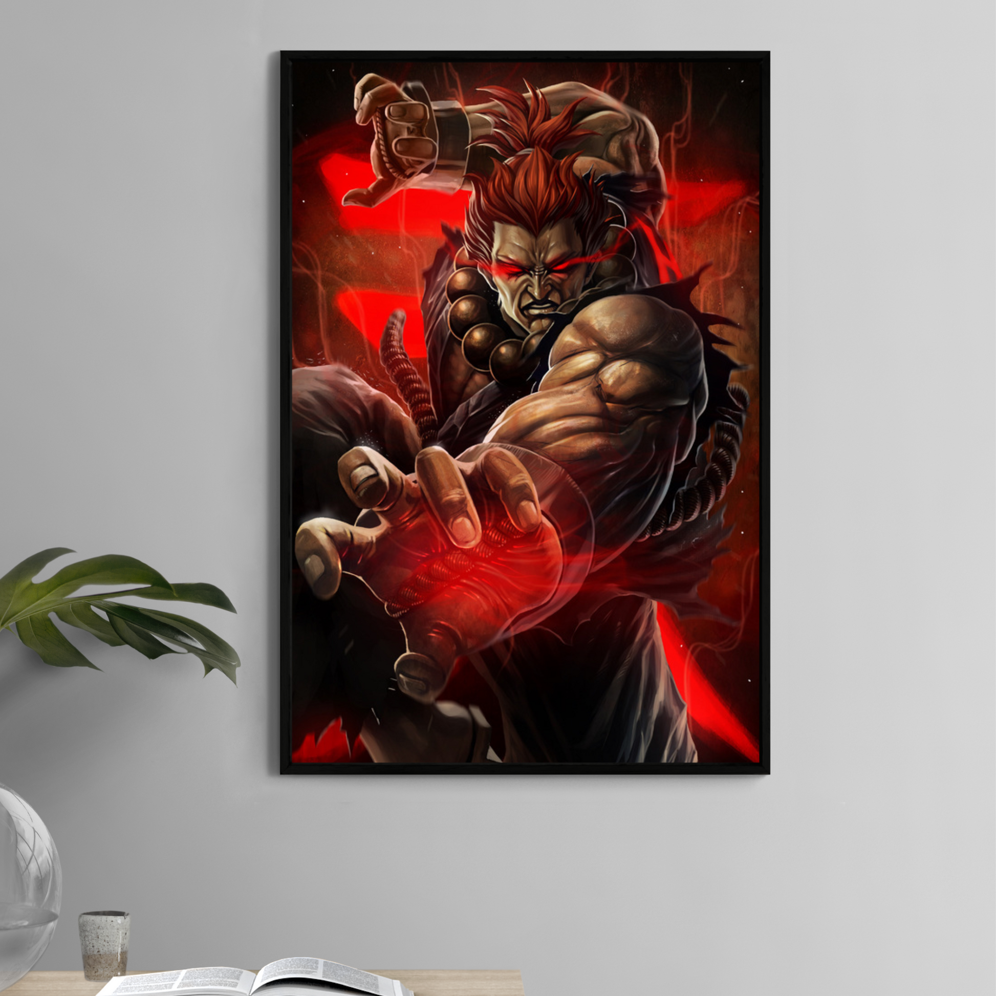 Akuma from Street Fighter unleashing a red-energy attack in this 11x17 artwork by Ceasar.

